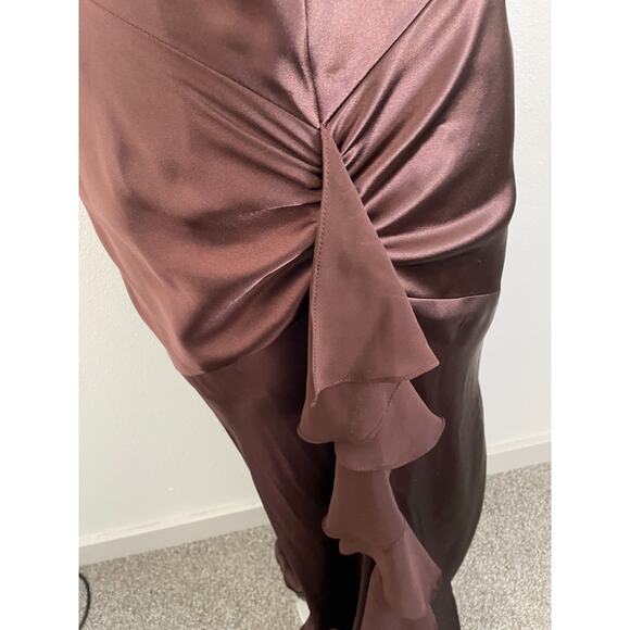 Vintage 90s Y2K Betsy & Adam Dress Women 8 Satin Halter Neck Prom Fishtail Brown - Picture 9 of 12